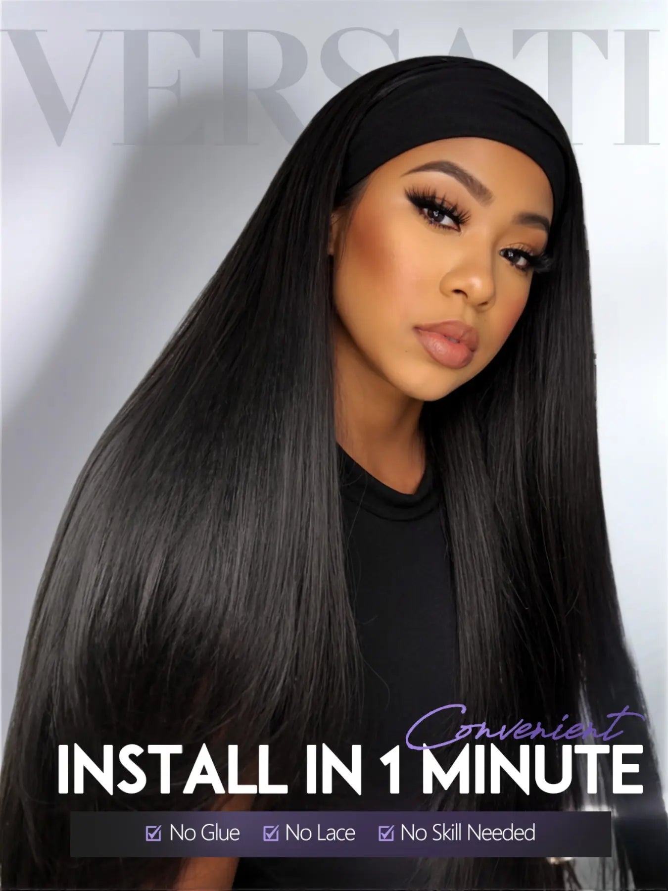 Long Straight Headband Wigs for Women, 30 Inch, Glueless Synthetic Hair, Daily Party Use, All Seasons, No Glue Wig