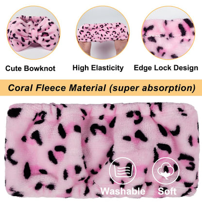 Women Fashion Lovely Soft Carol Fleece Bowknot Bow Makeup Cosmetic Shower Elastic Hair Band Hairlace Headband (Pink) | Washable Coral Fleece, Wide Elastic Hair Band, Stretches to 12.5 In, Removable Bow, Holds Hair Back for Face Masks, Shower