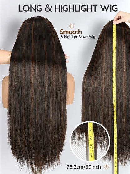 Long Straight Headband Wigs for Women, 30 Inch, Glueless Synthetic Hair, Daily Party Use, All Seasons, No Glue Wig