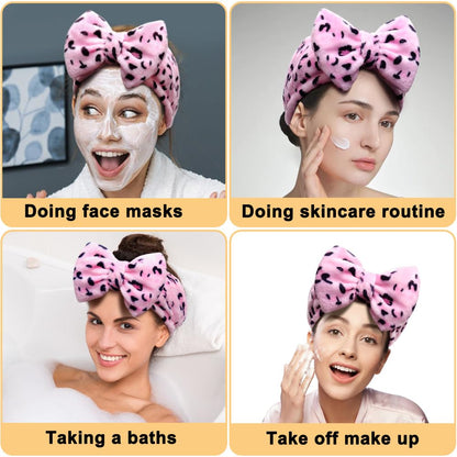 Women Fashion Lovely Soft Carol Fleece Bowknot Bow Makeup Cosmetic Shower Elastic Hair Band Hairlace Headband (Pink) | Washable Coral Fleece, Wide Elastic Hair Band, Stretches to 12.5 In, Removable Bow, Holds Hair Back for Face Masks, Shower