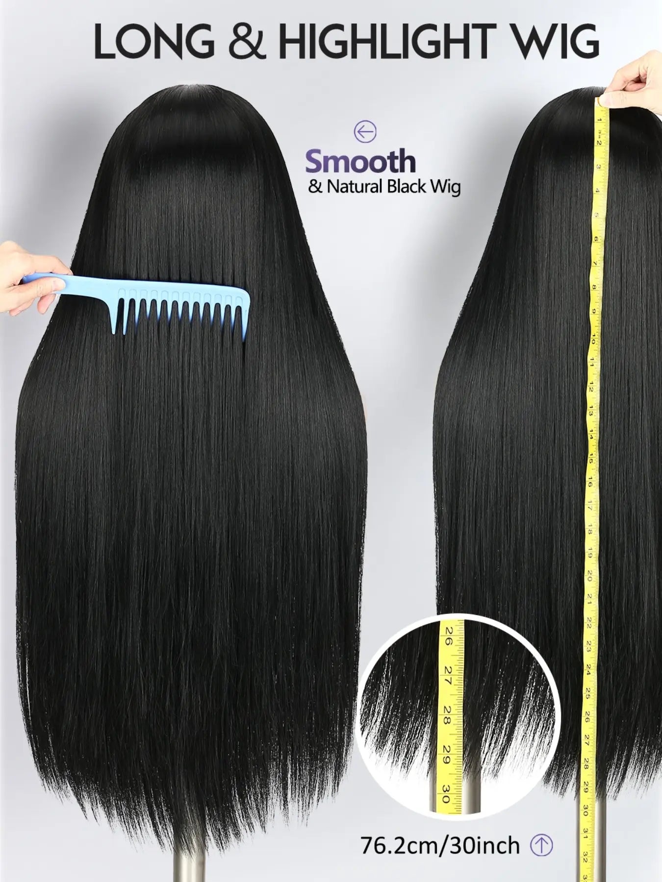 Long Straight Headband Wigs for Women, 30 Inch, Glueless Synthetic Hair, Daily Party Use, All Seasons, No Glue Wig
