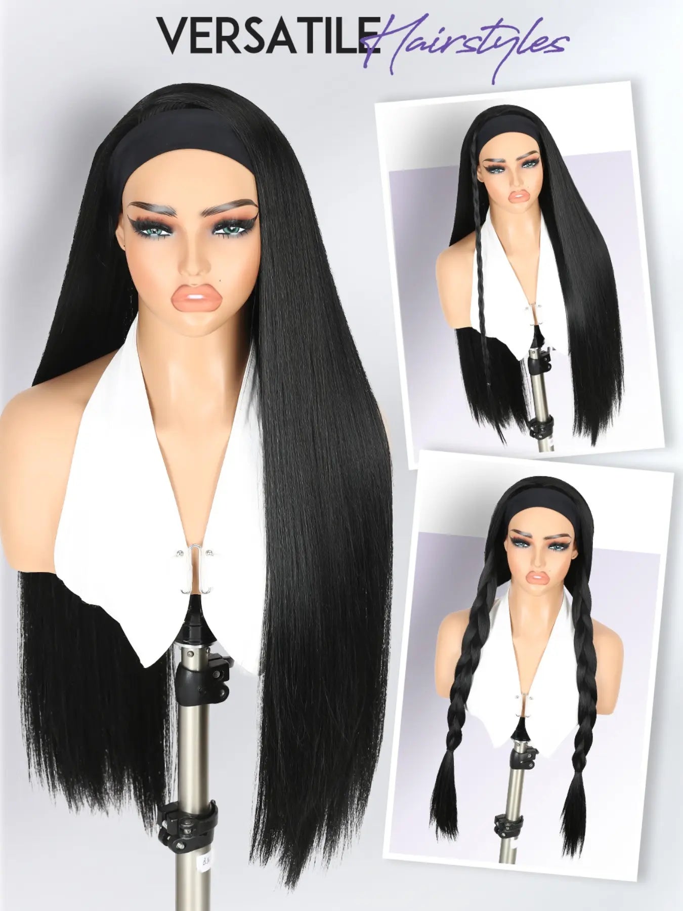 Long Straight Headband Wigs for Women, 30 Inch, Glueless Synthetic Hair, Daily Party Use, All Seasons, No Glue Wig